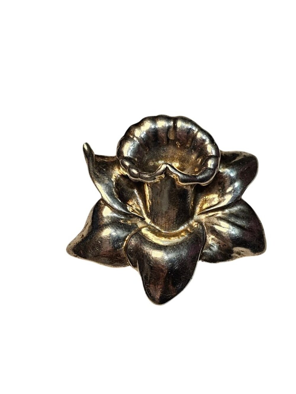 (706) Sterling Silver Vintage Day Lily Flower Brooch Patina Floral Design